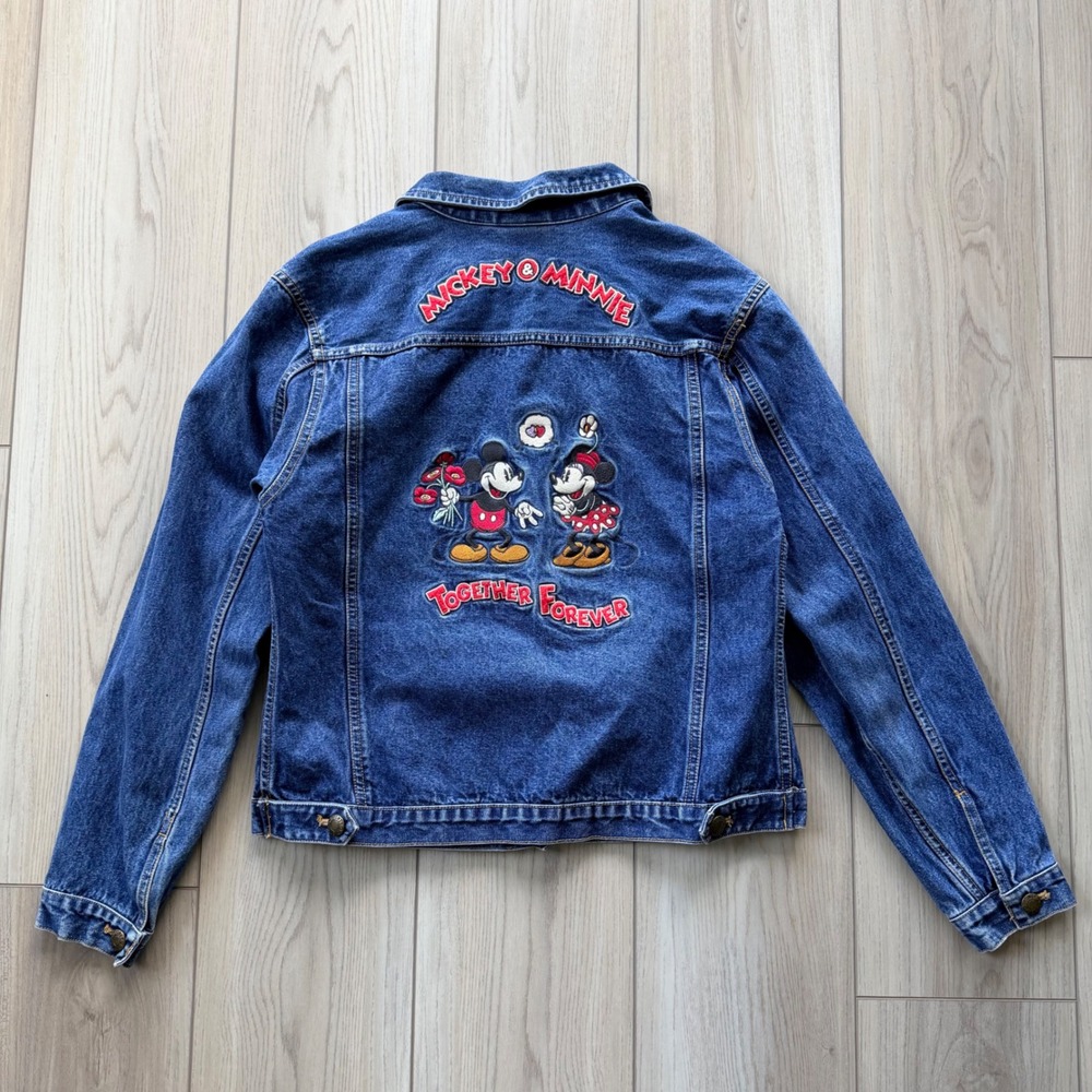 Vintage Disney Mickey Minnie Denim Jacket Women M Blue Together Forever